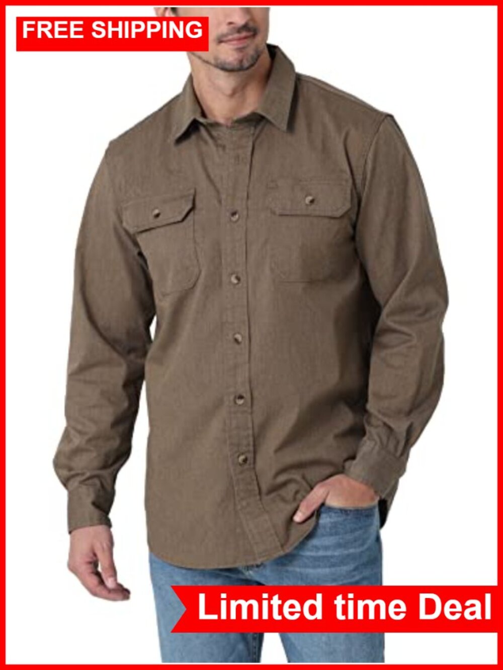 Wrangler Authentics Men's Long Sleeve Classic Woven Shirt Relaxed Fit Cotton